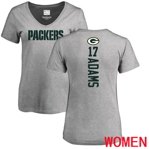 Green Bay Packers Ash Women #17 Adams Davante Backer V-Neck Nike NFL T Shirt